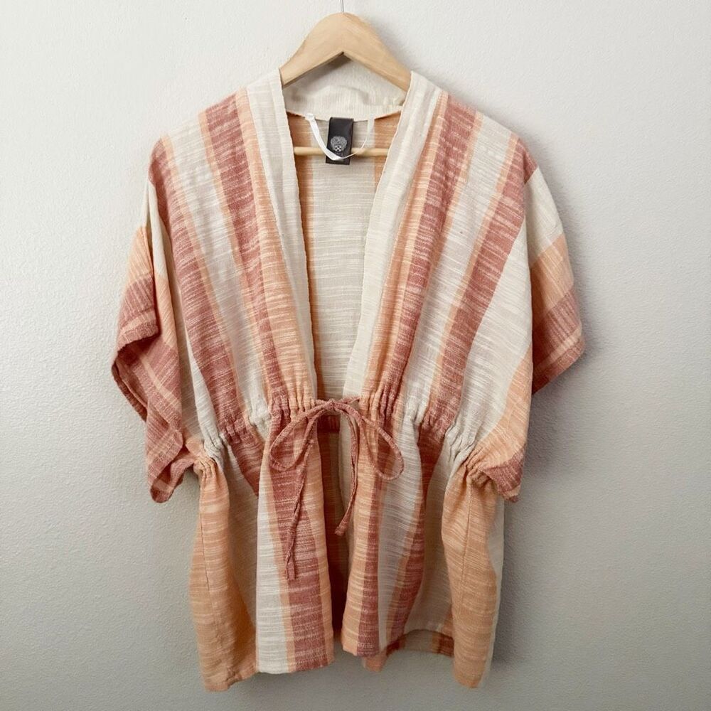 VINCE CAMUTO | Orange Tangerine Beige Cream Kimono Tie Cardigan Wrap | OSFM